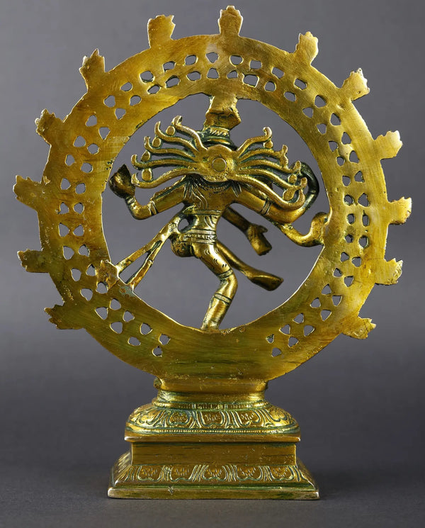 Handcrafted Greenish gold Brass Idol of Lord Shiva as Nataraja 9 inches Study Setting