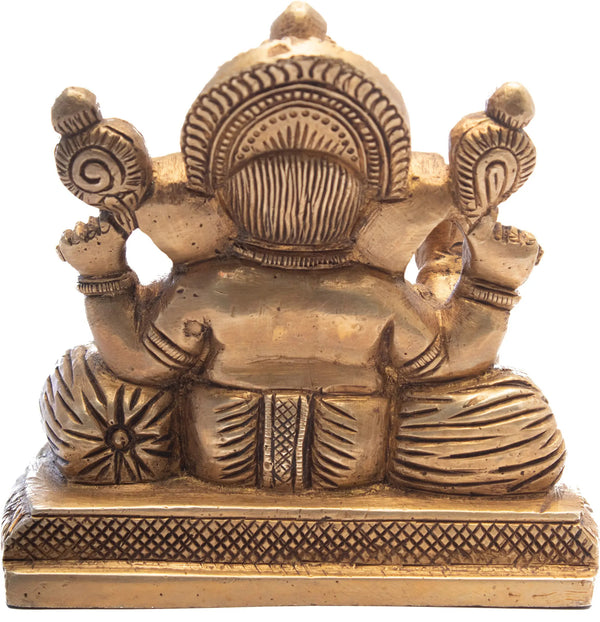 Ganesh Idol Seated Amidst a Plethora of Cushions in Brass 3 inches Study Setting