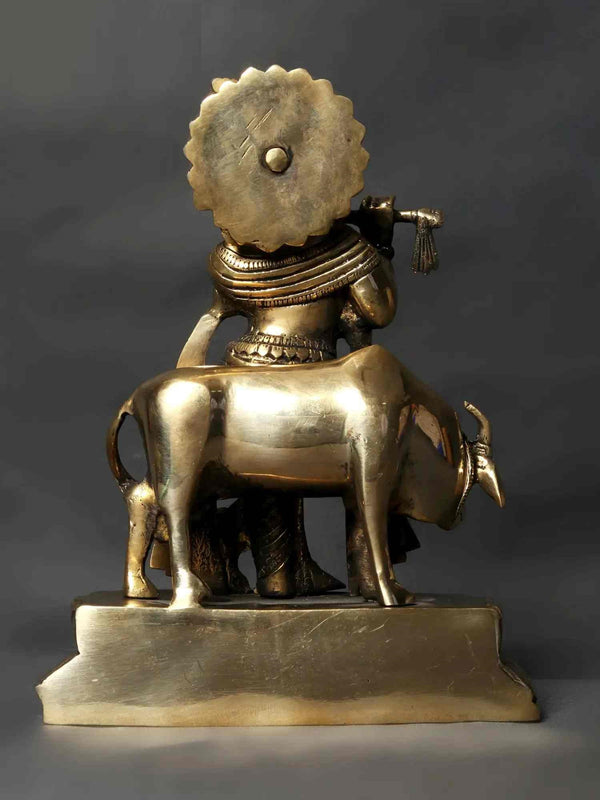Brass Kanhaiya Idol - The Beloved of All 9 inches Study Setting