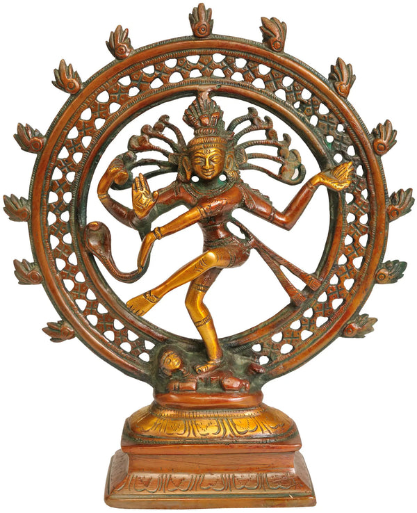 9" Nataraja Brass Sculpture | Handmade Brass Figurine 9 inches Mandir Setting