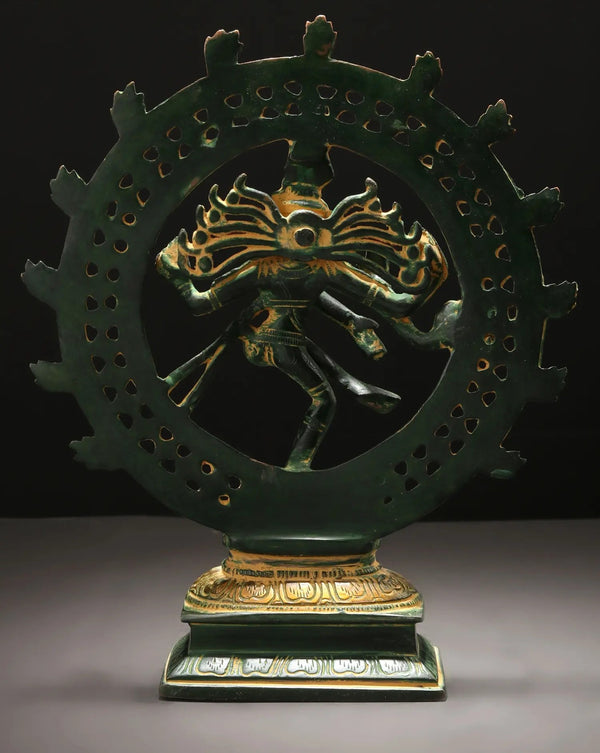 Handcrafted Green Patina Brass Idol of Lord Shiva as Nataraja 9 inches Study Setting