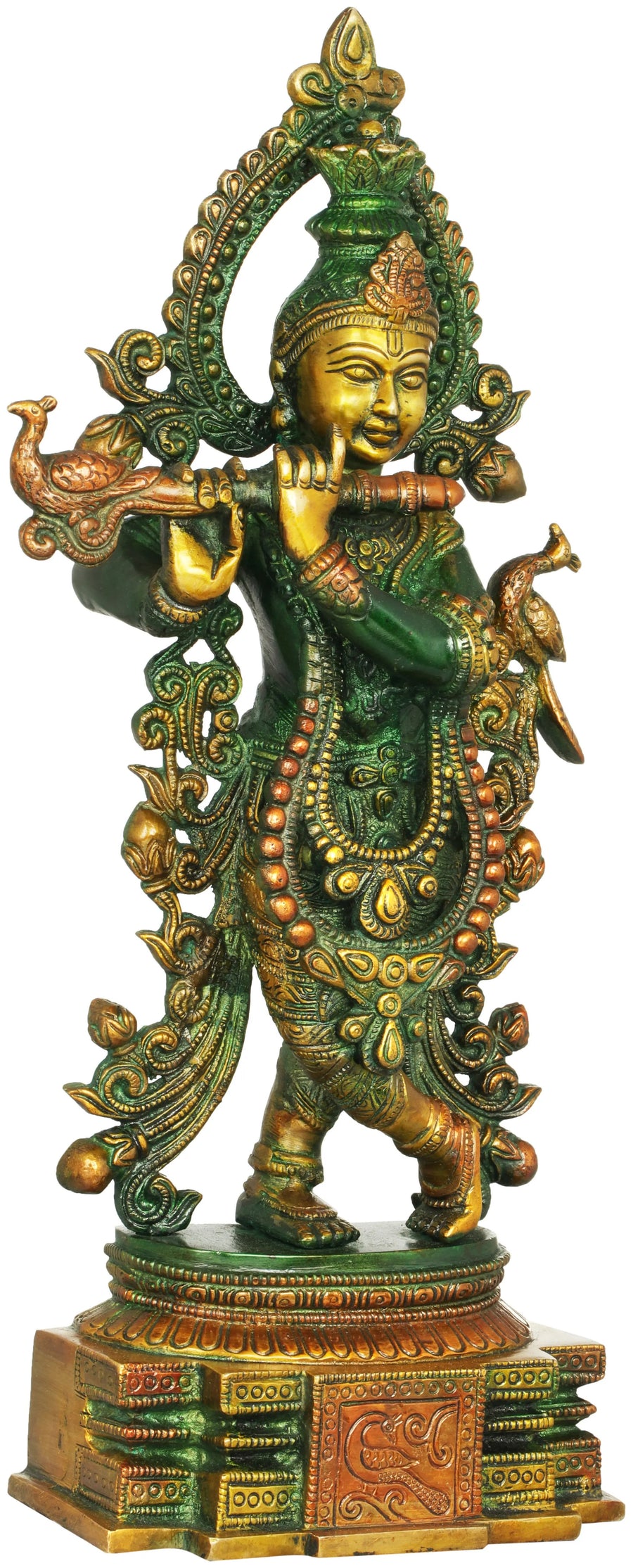 Handmade Henna touch Sculpture of Venugopala (Krishna Playing the Flute) 15 inches Craft Detail