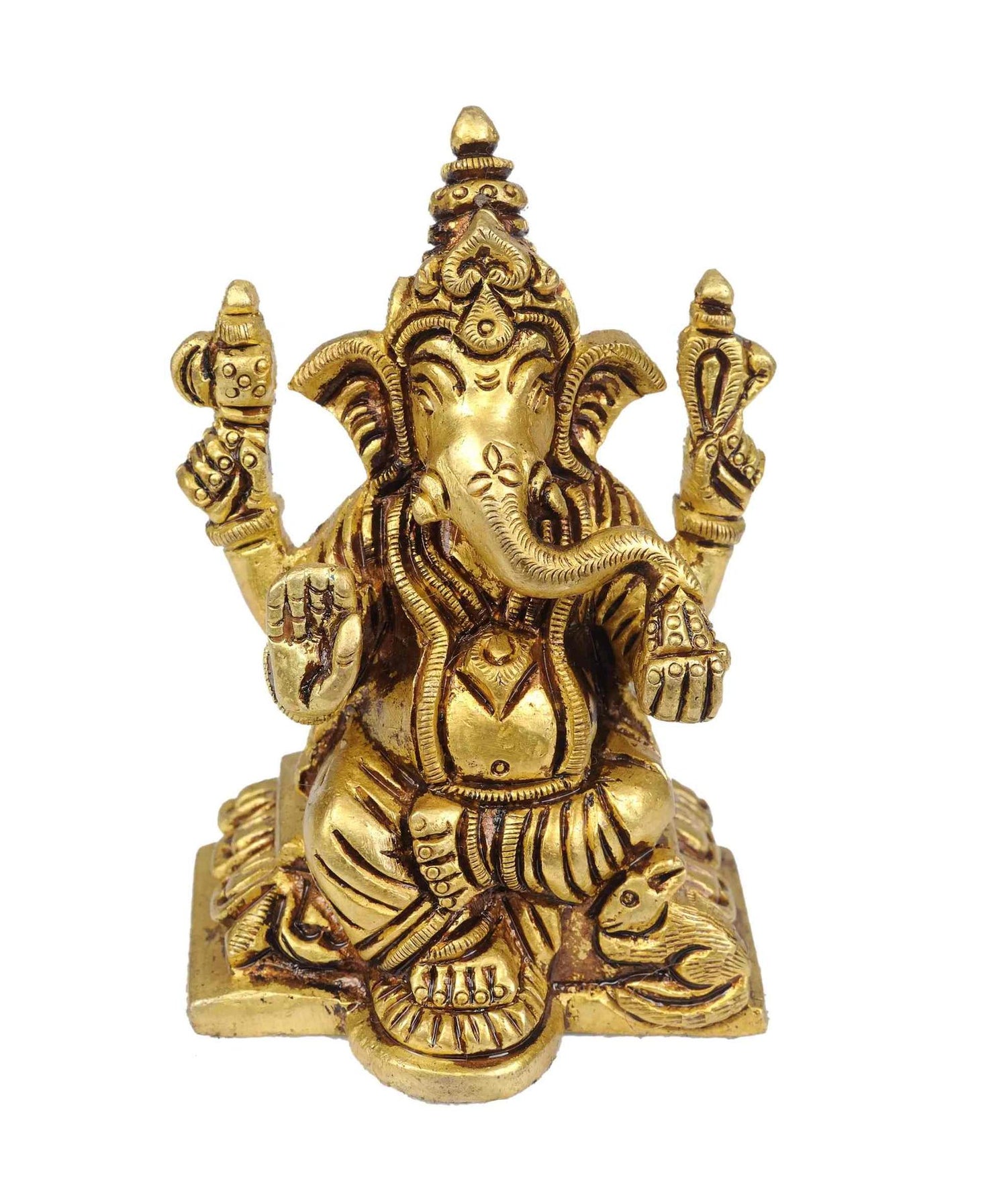 Brass Benevolent God Ganesha Small Statue 3 inches