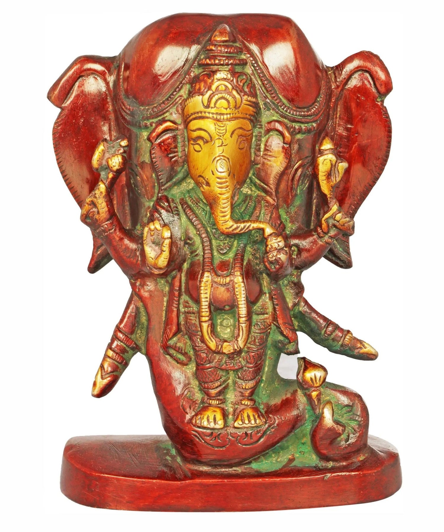 Brass Lord Ganesha Idol with an Elephant Head Backdrop 5 inches
