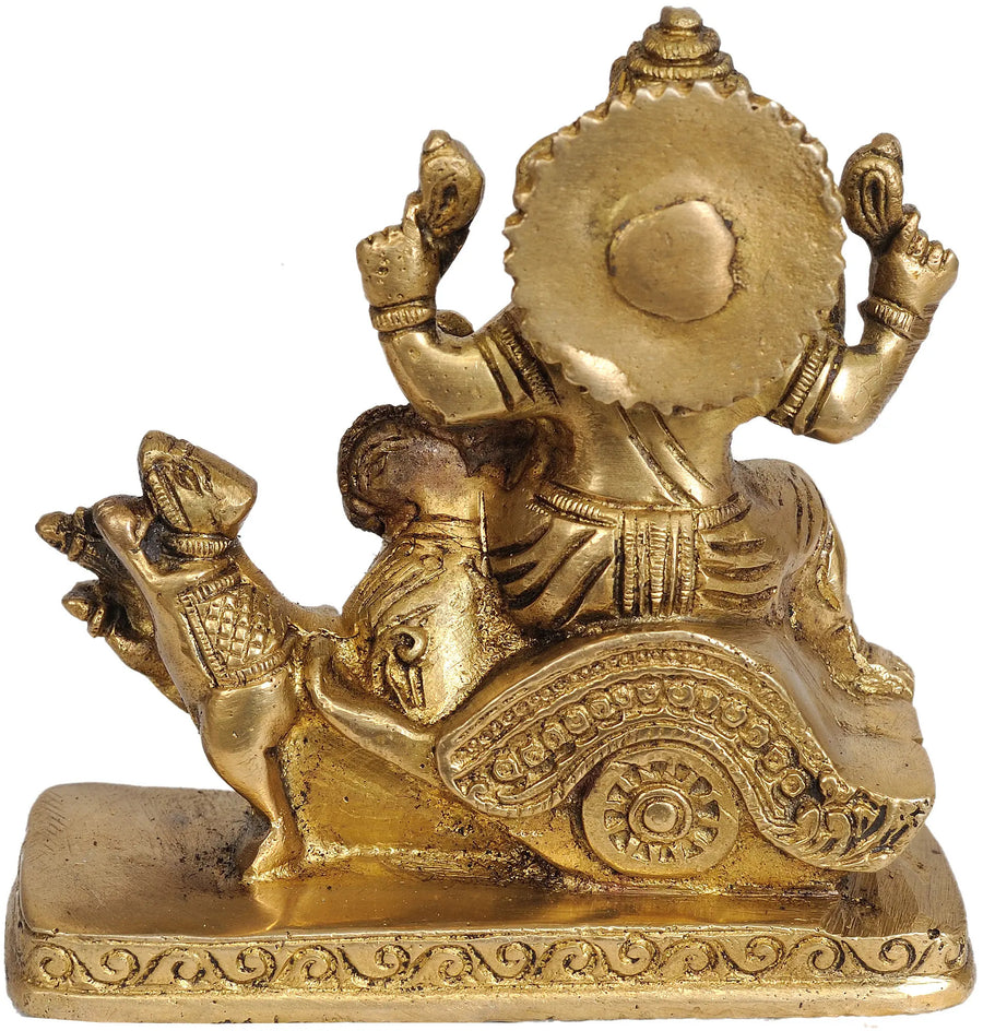 Lord Ganesha Idol Riding on Mouse Chariot in Brass 4 inches Craft Detail