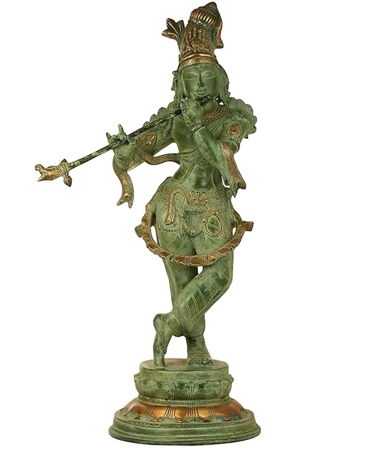 Antique green gold brass The Divine Flutist 56 cm