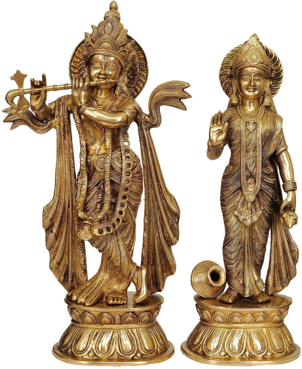 Handcrafted Brass Statue of Lord Krishna and Radha 20 INCHES Mandir Setting