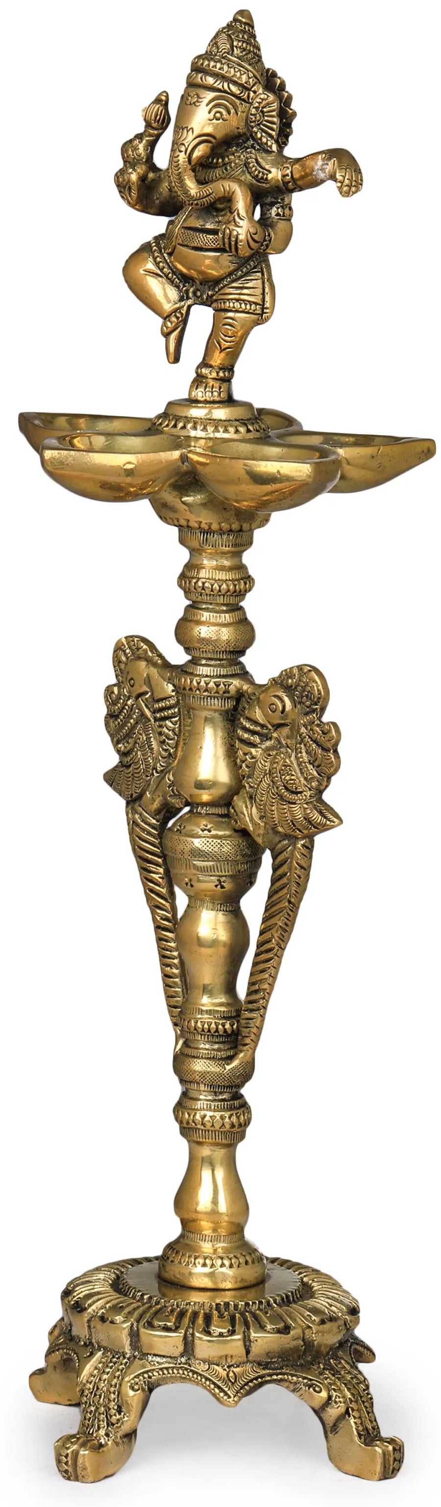 Handmade Brass Ganesha Lamp 12 Inches Craft Detail