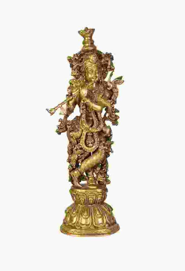 Handmade Natural Brass Statue of Murli Krishna 24 Inches Mandir Setting