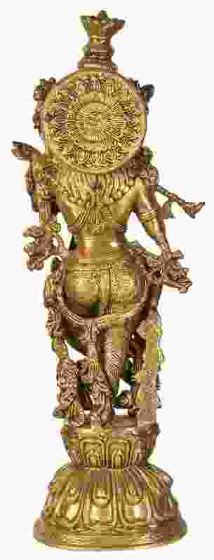 Handmade Natural Brass Statue of Murli Krishna 24 Inches Craft Detail