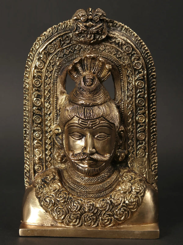 Lord Shiva Head Idol with Kirtimukha | Brass Statue 8 inches Mandir Setting