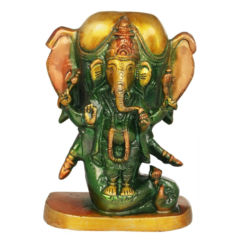 Brass Lord Ganesha Idol with an Elephant Head Backdrop 5 inches