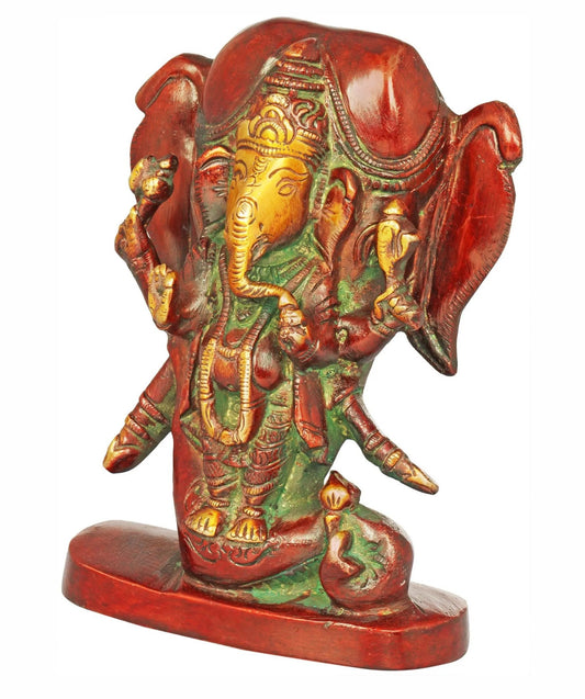 Brass Lord Ganesha Idol with an Elephant Head Backdrop 5 inches