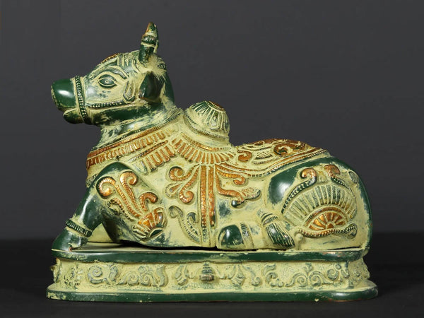 Nandi Brass Statue | Vahana of Shiva 8 Inches Mandir Setting