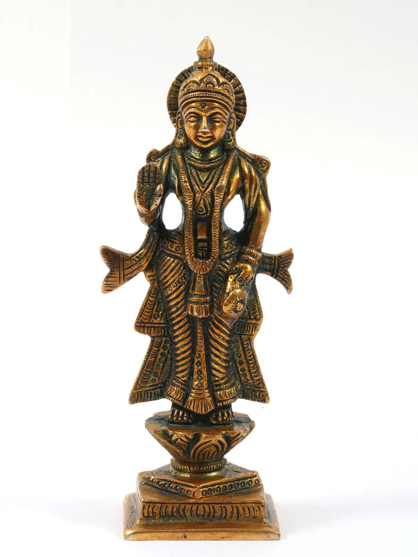 Small Antique Gold Brass Statue of Radha Ji | 5 inches Mandir Setting