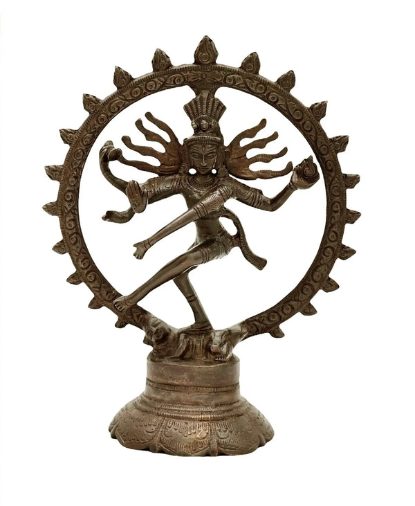 Nataraja Antique Brass Sculpture | Handcrafted Idol 8 inches Mandir Setting