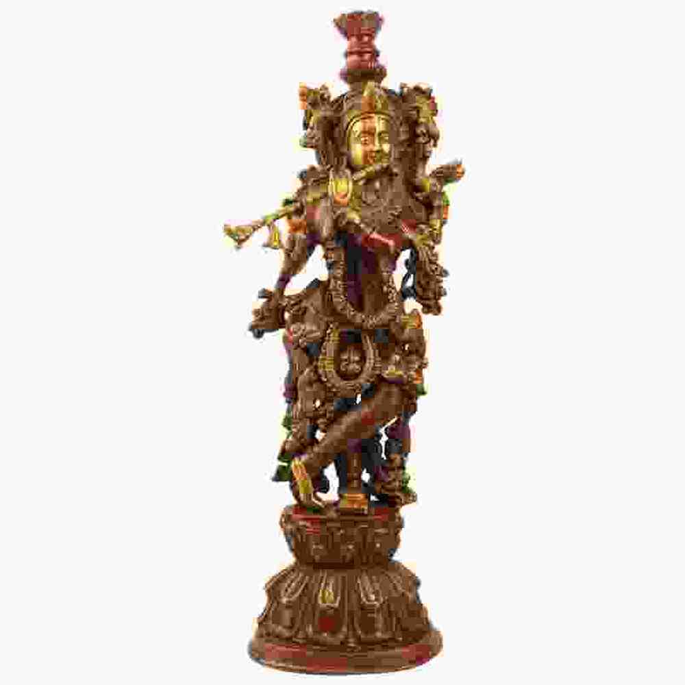 Handmade Red chala Brass Statue of Murli Krishna 24 Inches