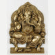 Natural Brass Idol of Lord Ganesha Seated on a Throne, Bestowing Blessings 11 inches