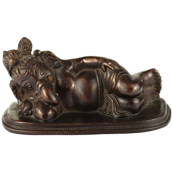 Super Antique Handmade Brass Statue of Relaxing Ganesha 6 inches Mandir Setting