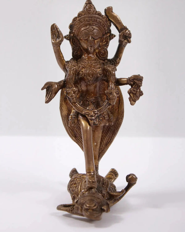 Goddess Kali Brass Idol | Tribal Statue 6 inches Mandir Setting