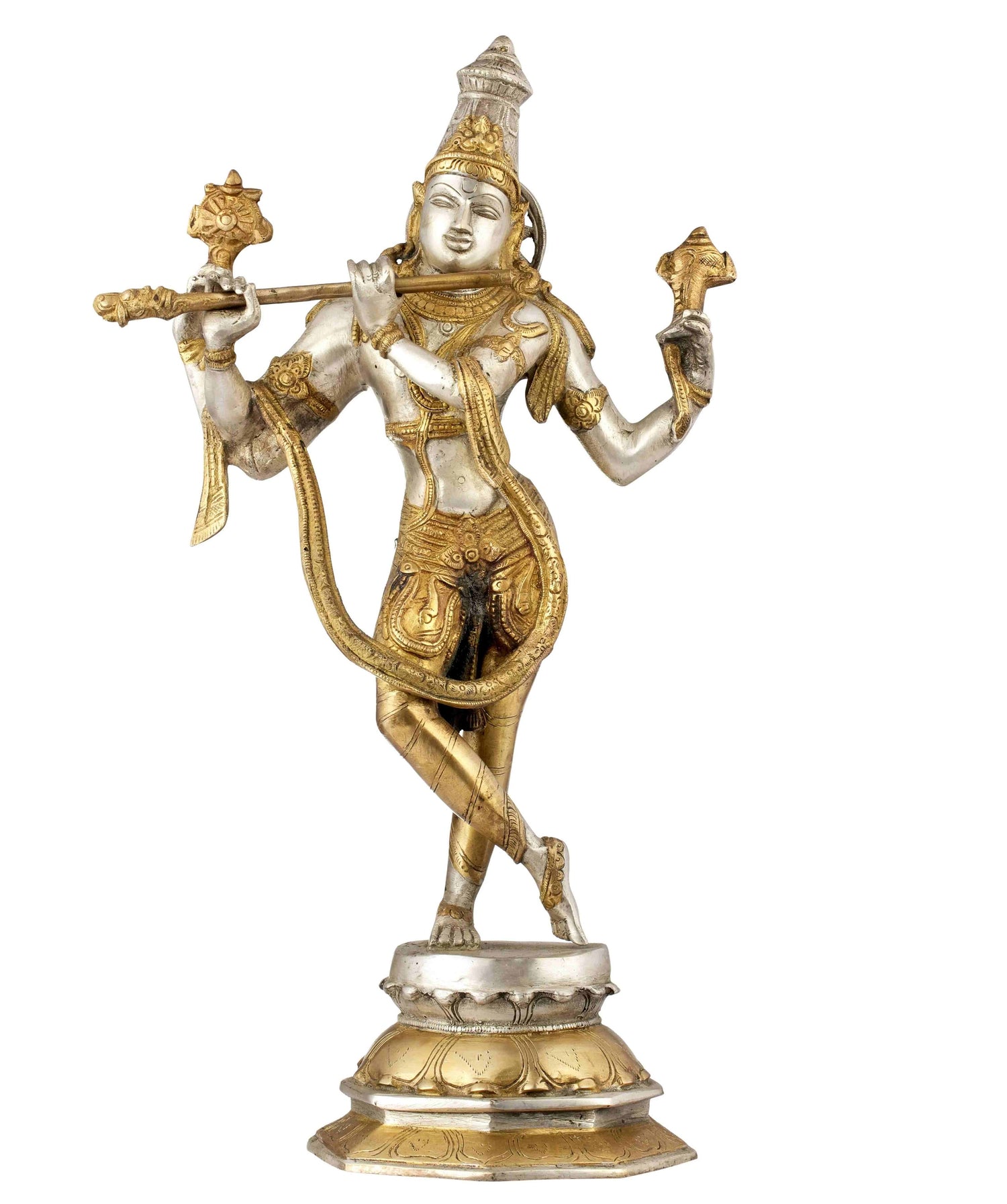 Handmade Silver Gold Brass Statue of Lord Krishna in His Cosmic Form 18 inches