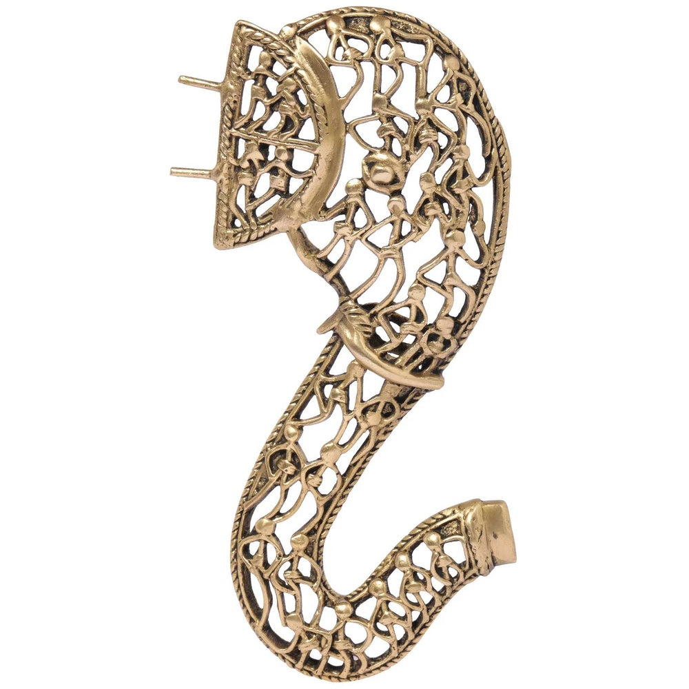 Brass wall hanging of Ganesha's head in tribal style 8 inches