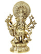 Brass Statue of Ashtabhuja Simha Ganesha with Serpent Aureole 11 inches