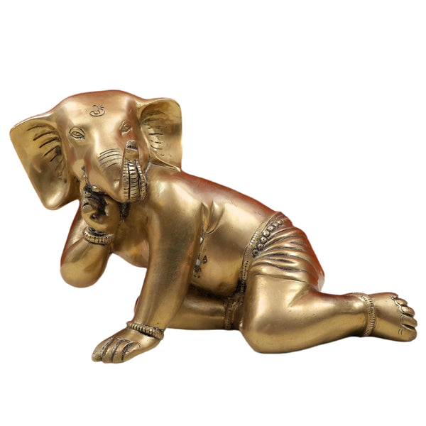 Brass Crawling Ganesha Sculpture 7 inches Mandir Setting