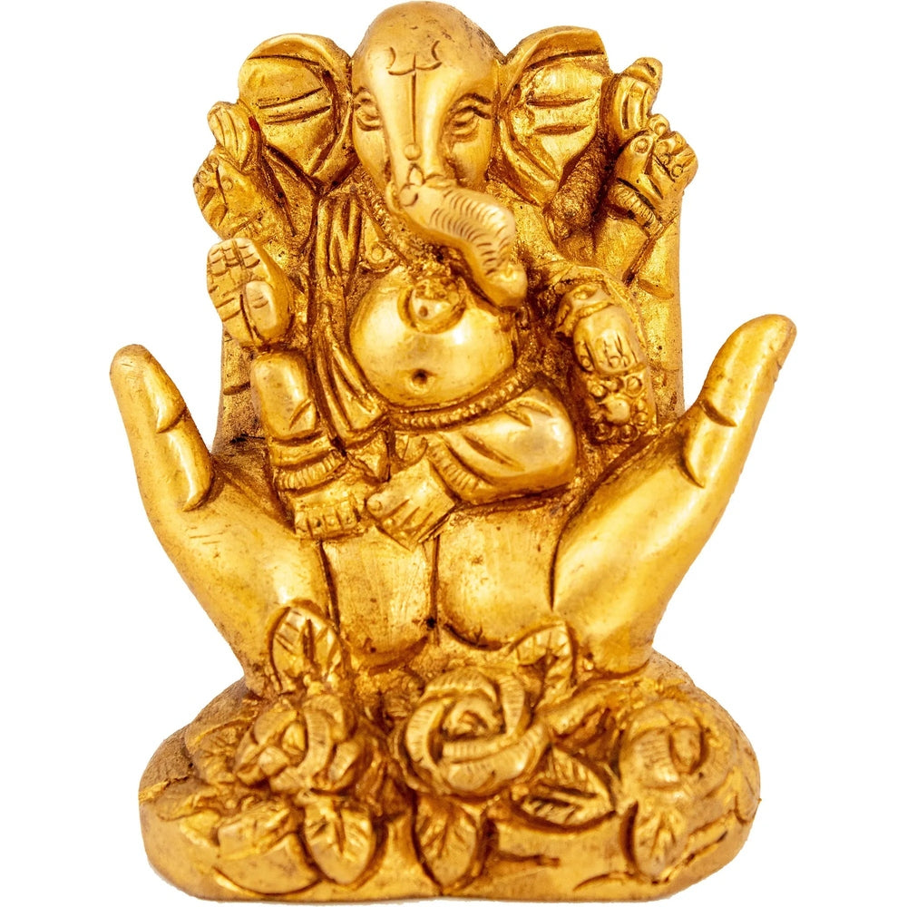 Brass Ganesha Seated In The Fold Of One's Palms 2 inches