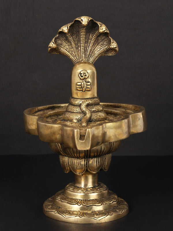 Shivalinga Idol on Lotus Pedestal in Brass | Handcrafted 9 Inches Mandir Setting