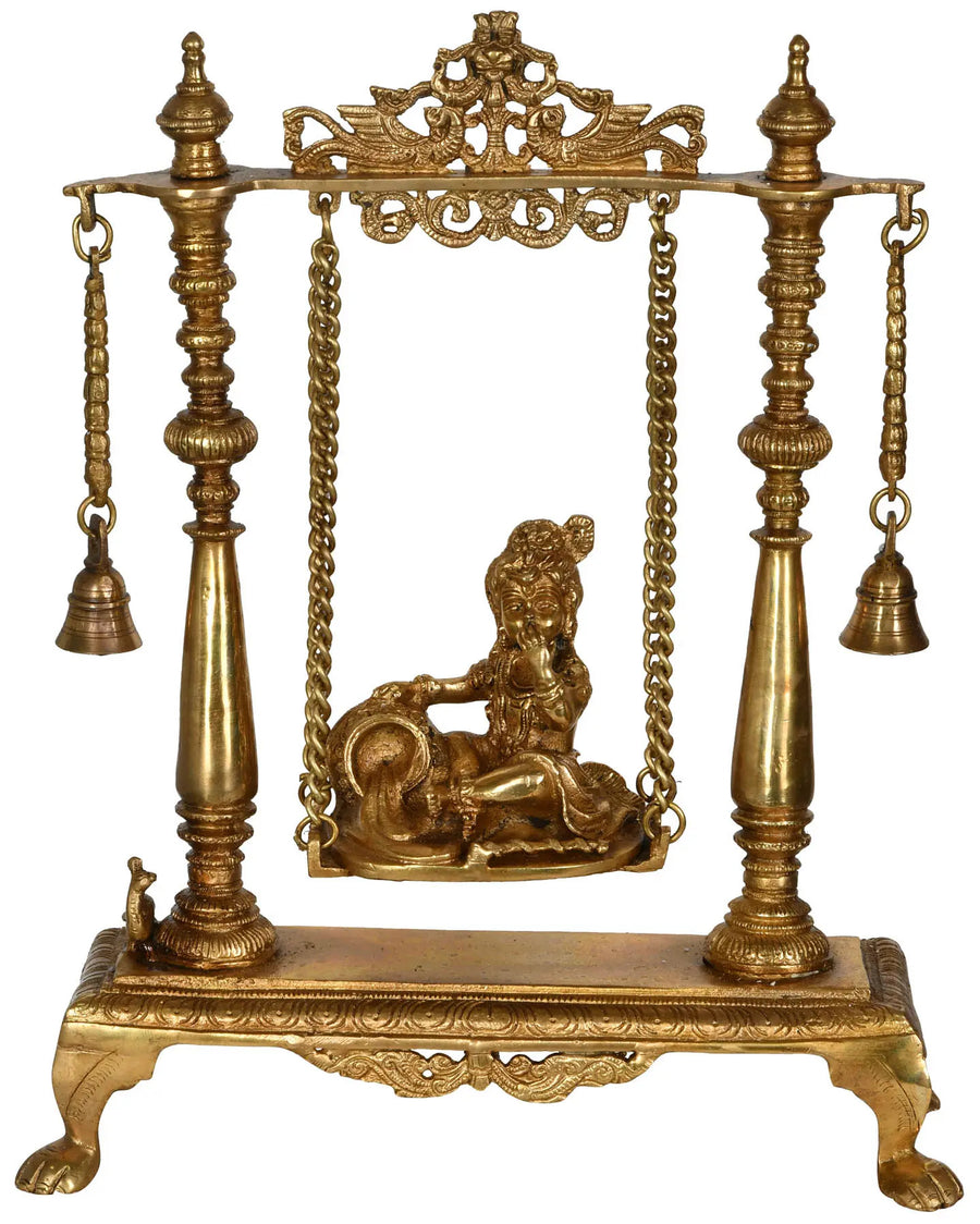 Handmade Brass Butter Krishna Idol Swing 16 inches Craft Detail