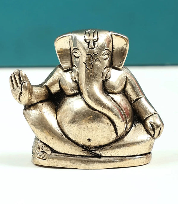 Handmade Brass Statue of Small Good Luck Ganesha 2 inches Mandir Setting
