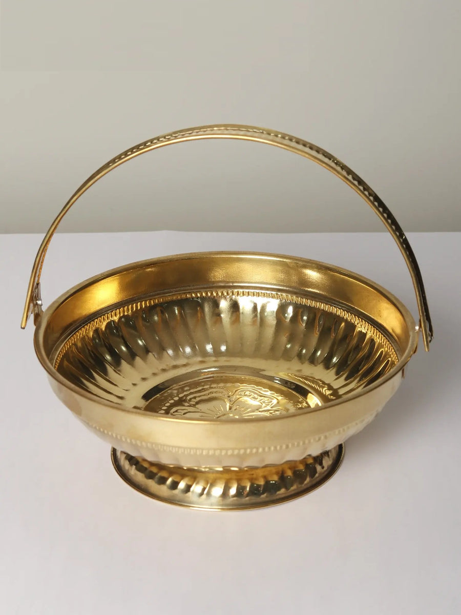 Brass Pooja Flowers Basket (with Ganesha Image Inside) Height 9 cm Craft Detail