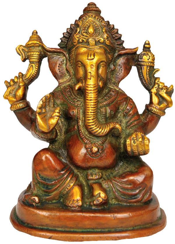 Brass Statue of Bhagwan Ganesha 5 inches Mandir Setting