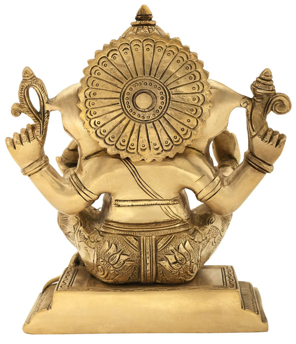 Handmade brass statue of Lord Ganesha in Abhaya Mudra 7 inches Study Setting