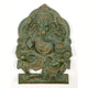 Brass Green gold Idol of Lord Ganesha Seated on a Throne, Bestowing Blessings 11 inches