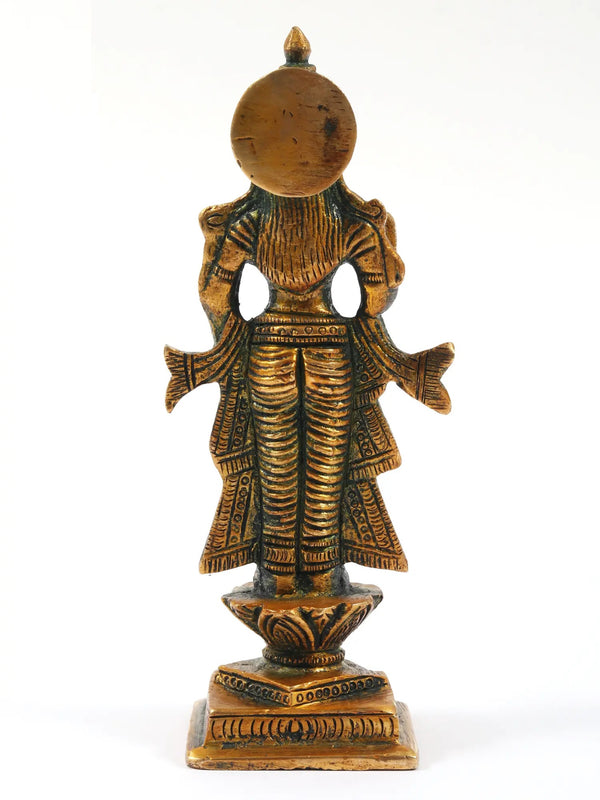 Small Antique Gold Brass Statue of Radha Ji | 5 inches Study Setting