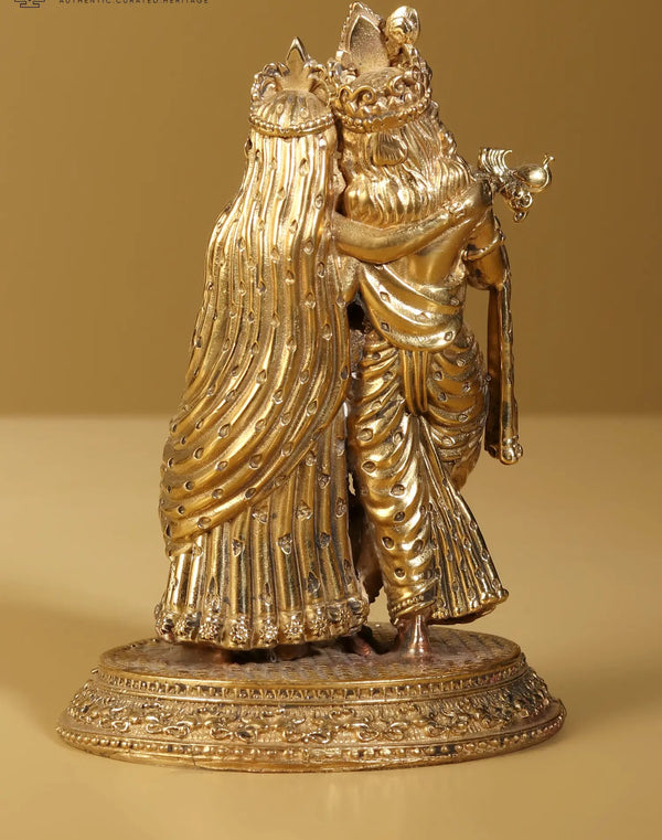 Exquisite Small Gold Brass Statue of Radha Krishna 5 inches Study Setting