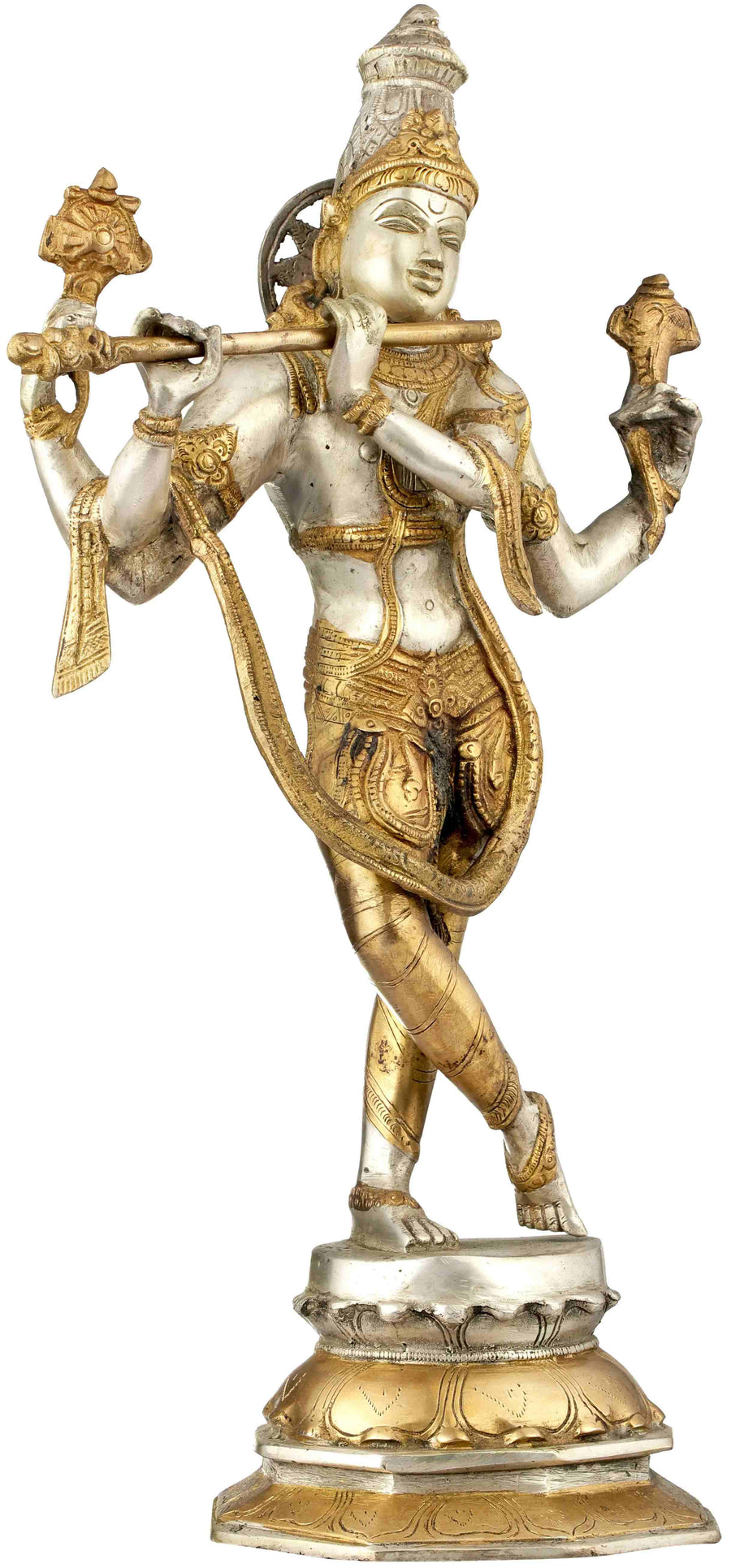 Handmade Silver Gold Brass Statue of Lord Krishna in His Cosmic Form 18 inches Craft Detail
