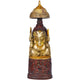 Brass Red Gold King Ganesha with Lakshmi Ji Carved on Pedestal 10 inches