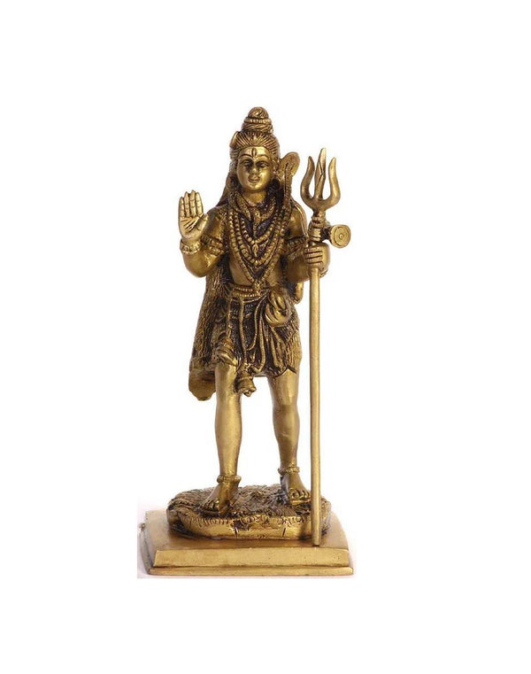 Standing Shiva Brass Sculpture | Handcrafted Brass Figurine 8 inches Mandir Setting