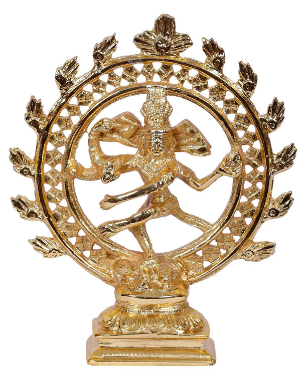 Dancing Shiva Nataraja Idol | Gold-Plated Brass Statue 6 Inches Mandir Setting