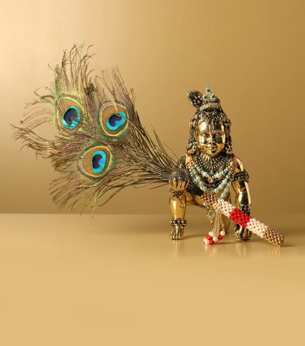 Exquisite Brass Statue of Laddu Gopal 16 CM Mandir Setting