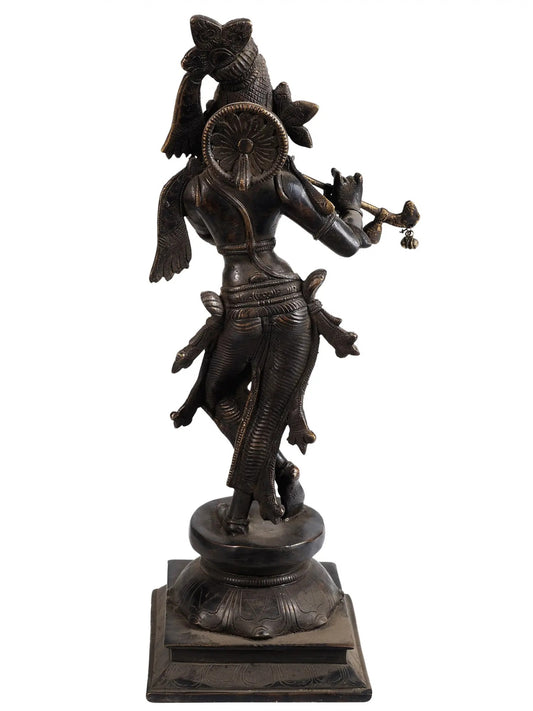 Handmade Brass Statue of Lord Krishna 14.5 Inches