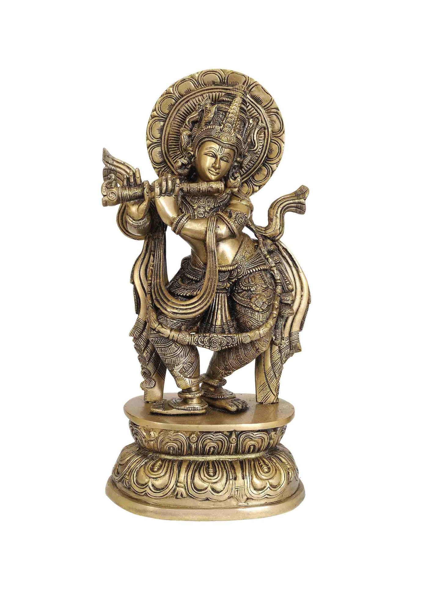 Handcrafted Brass Statue of Lord Krishna 16 Inches