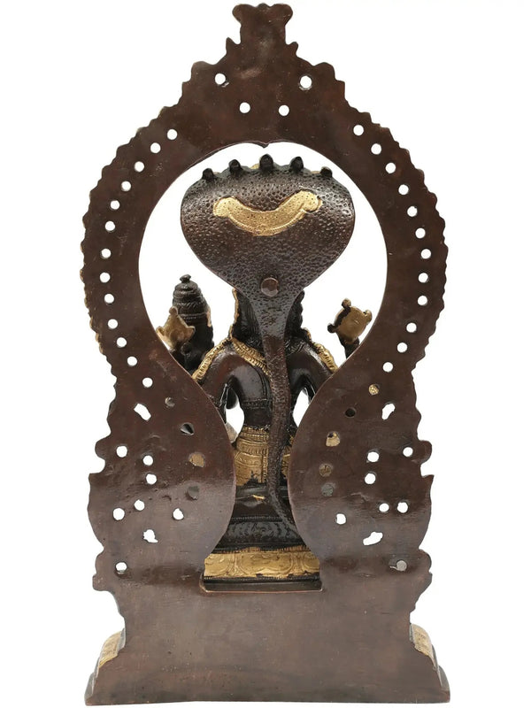 Handmade Brown Gold Brass Statue of Lord Vishnu with Goddess Lakshmi 10 INCHES Study Setting