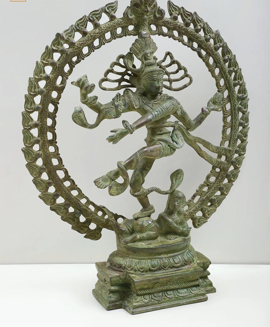 Handmade Brass Antiquated Nataraja Statue 20 Inches Craft Detail