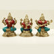 Small Brass Idol of Lakshmi, Ganesha, and Saraswati with Blessing Pose and Inlay Work 4 inches