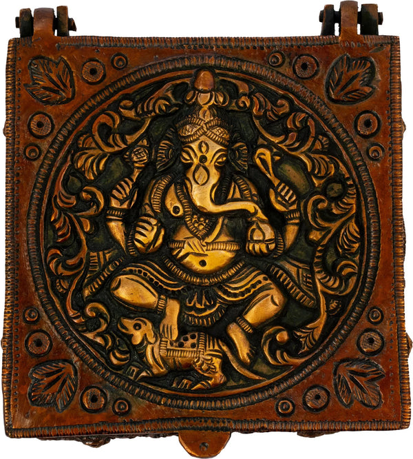 Handcrafted Brass Box with Lord Ganesha Design 4 inches Mandir Setting