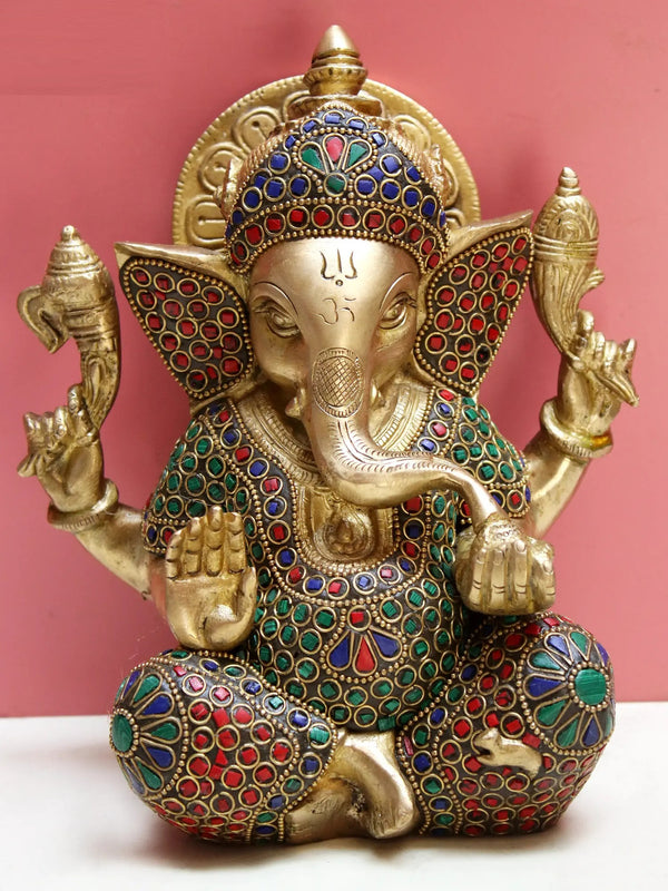 Statue of Lord Ganesha made of brass 8 inches Mandir Setting